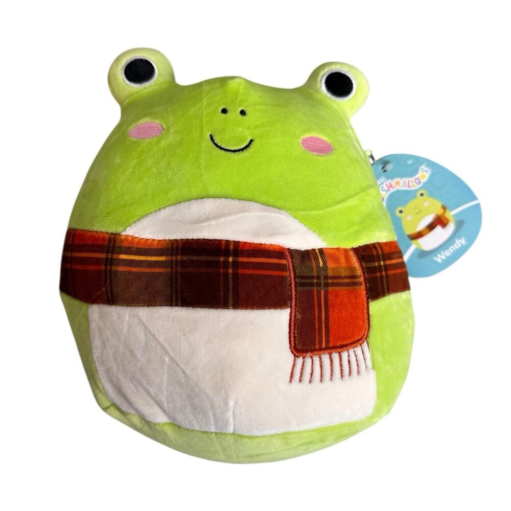 Squishmallows 7.5 in Wendy the Green Frog Plaid Scarf Stuffed Plushed Toy Soft